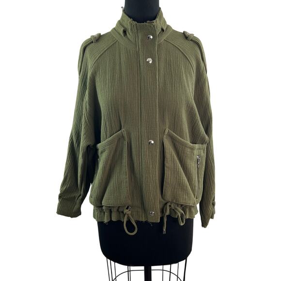 Blank NYC Olive Green Jacket Cotton Mock Neck Raw Edge Trim Zip Size XS X-Small - Picture 1 of 10